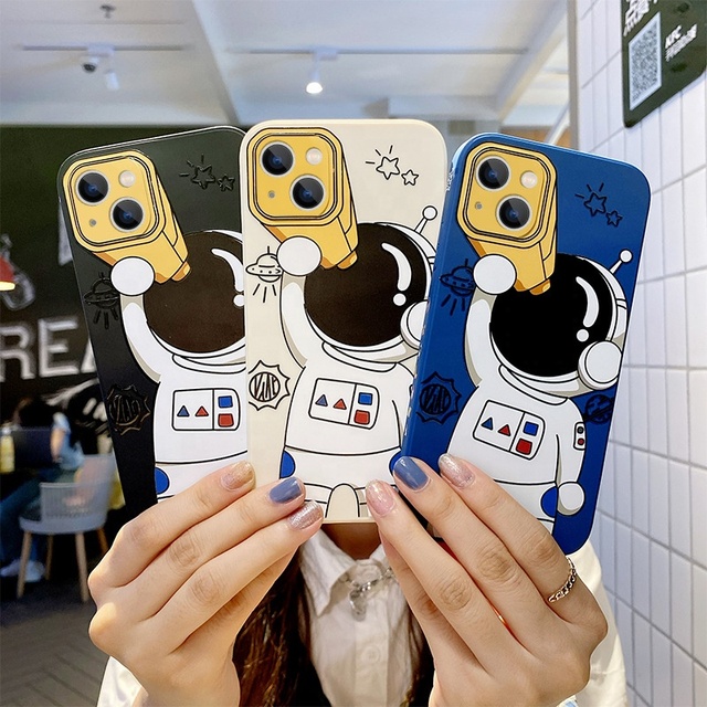 2023 WOWCASE Cute Astronauts Cartoon 2D Print Silicone Phone Case Back Cover for iPhone 6 7 8 Plus X XR XS 11 12 13 14 Pro Max