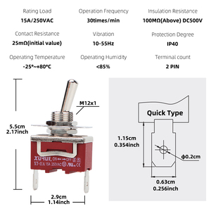 For UL TUV KC CE Certified 15A 25A Marine <b>Toggle</b> Switch 250VAC Spst on Off Plastic Material for Electrical Equipment - Product Image 5