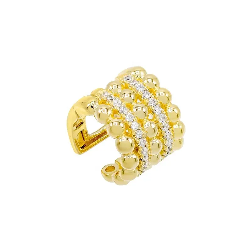Fashion 925 silver 14k gold bridal jewelry cubic zirconia bead ear cuff earrings