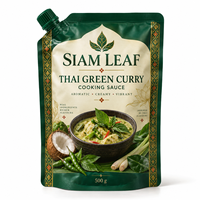 Sachet à bec verseur refermable imprimé sur mesure de haute qualité pour sauce de curry vert thaïlandais 500g avec fermeture éclair pour condiment alimentaire