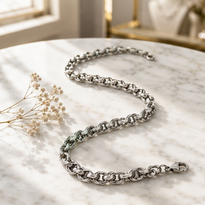 Collana a Catena in Acciaio Inossidabile Placcata Sottovuoto, Maglia Ancora Mariner Rolo, Chiusura a Moschettone, Tono Argento, <span class=keywords><strong>Gioielli</strong></span> all'Ingrosso - Product Image 1