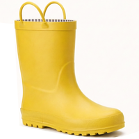 Bottes de pluie mi-mollet imperméables en caoutchouc jaune unisexe pour enfants avec poignées de traction, doublure légère en coton pour l'été et l'automne