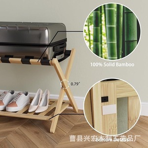 Wooden Foldable Luggage Rack 2 Tier Floor Standing <b>Suitcase</b> <b>Storage</b> Stand For Bedroom Hotel Guesthouse - Product Image 3