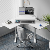 Bureau debout d'angle à moteur unique, réglable en hauteur électriquement, pour bureau et étude, avec pieds de table circulaires, ergonomique, en acier