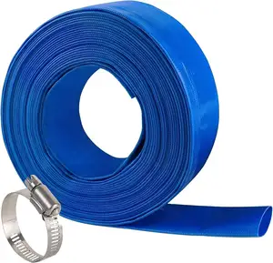 Selang datar Lay PVC, kualitas tinggi tidak beracun pipa warna biru 2 inci PVC lembut fleksibel irigasi datar