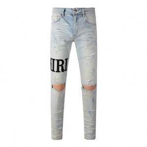 กางเกงยีนส์แฟชั่นดีไซน์ลำลองสไตล์ Y2K สำหรับฤดูใบไม้ผลิและฤดูร้อน กางเกงยีนส์ขาดๆ คุณภาพสูง สตรีทแวร์ กางเกงยีนส์ผู้ชาย แต่งแพทช์ กางเกงยีนส์เดนิมสั่งทำพิเศษ - Product Image 4