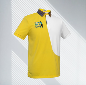 Polo à manches courtes pour homme, jaune et blanc, à blocs de couleur, imprimé numérique, en polyester tricoté, respirant, design décontracté - Product Image 1