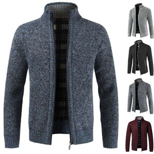 Cardigan à col roulé zippé boutonné en molleton respirant pour homme à manches longues en jacquard brodé personnalisé - Product Image 1