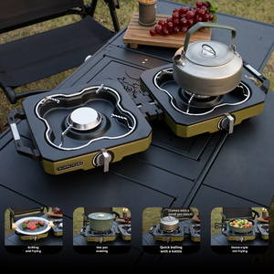 Estufa de Camping de Doble Quemador, Estufa de <span class=keywords><strong>Gas</strong></span> <span class=keywords><strong>Butano</strong></span> Plegable, Estufa Exterior Portátil, Cocina de Camping Portátil, Quemador Exterior Potente - Product Image 1