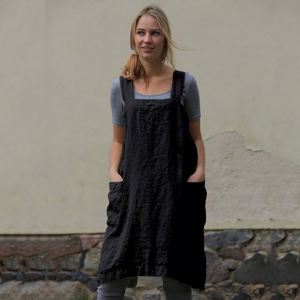 Tablier long en coton et lin pour femme, robe ample et confortable pour la maison, idéal pour le nettoyage et la cuisine - Product Image 1