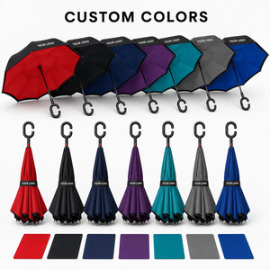 Custom Logo Double Layer Inverted Reverse <b>Umbrella</b> C-Shape Handle Windproof Self-Standing <b>Large</b> <b>Umbrella</b> for Rain Car Travel - Product Image 6