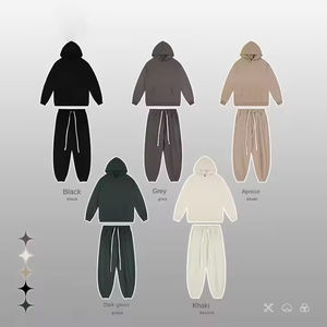 SHW-3045 Men's 100% Cotton Hooded Suit Autumn Heavy 420g Terry Multicolor Solid Color Loose Anti-Pilling Pants - Product Image 3