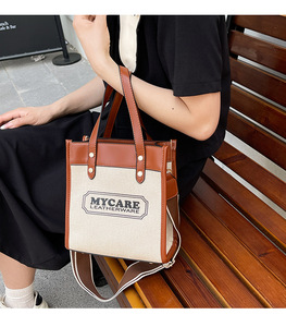 Bolso Bandolera Casual para Mujer 2025, Bolso de Mano de Lona de Gran Capacidad, Diseño Versátil con Letras Geométricas para Uso Diario - Product Image 2