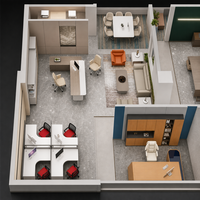 Service de rénovation d'intérieur de bureaux commerciaux, conception de la disposition des espaces de travail, rendu visuel 3D pour projet de bureau de startup