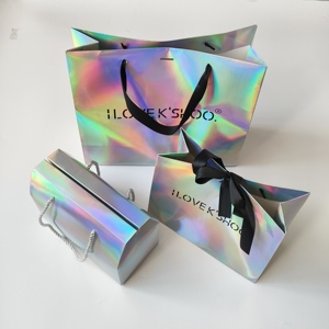 Luxury Laser Printed Paper Bag with Handle Custom Holographic Gift Bag Reusable Grocery Shopping Bags for Cosmetics Packaging - Product Image 1