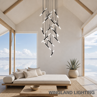 Lustre d'escalier en fer contemporain LED pour duplex, loft, villa, moderne, simple, créatif, lampe à bande creuse à plusieurs niveaux