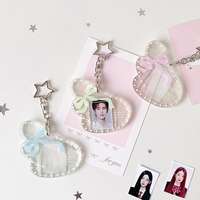 Pendentif en acrylique transparent avec ailes d'ange mignonnes et nœud, cadre photo de 1 pouce pour photos d'identité et porte-photo Purikura pour breloque de sac