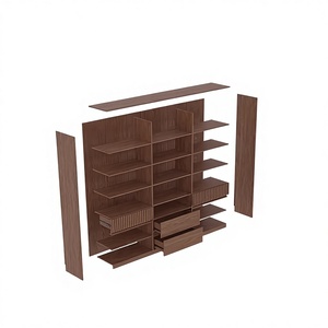 XHA <b>Solid</b> <b>Bookcase</b> Glass Doors Modern Minimalist Design Black Walnut Finish Home Office Living Room Hotel Storage Tiered Shelves - Product Image 5