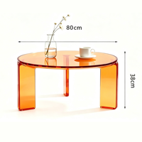 Table basse ronde en acrylique transparente orange de 80 cm pour salon, appartement, décoration de maison moderne, design robuste à 3 pieds