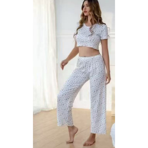 Serie di abiti da casa Casual da donna semplici pantaloni giornalieri a maniche corte sopra al ginocchio x Set in due pezzi - Product Image 2