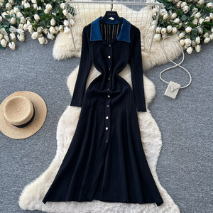 Abiti da Donna all'Ingrosso dalla Cina 2026: Vestito Vintage Francese Color-Block a <span class=keywords><strong>Maniche</strong></span> <span class=keywords><strong>Lunghe</strong></span> con Vita Definita, Abbigliamento Femminile Elegante da Ufficio - Product Image 4