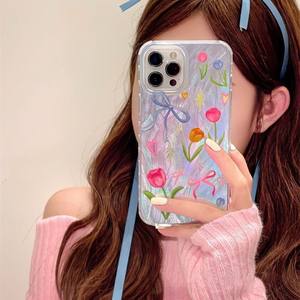 Funda de teléfono Ins con flores de colores para <span class=keywords><strong>iPhone</strong></span> 16 Pro Max 17 15 14 13 12 <span class=keywords><strong>11XS</strong></span> XR Max, funda de teléfono suave anticaída de gasa de plumas para personas mayores - Product Image 4