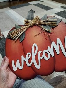 Cartel de Acción de Gracias Colgador de puerta Calabaza Cartel de bienvenida Decoración de calabaza de madera Cartel de porche colgante para la cosecha de otoño Acción de Gracias - Product Image 3
