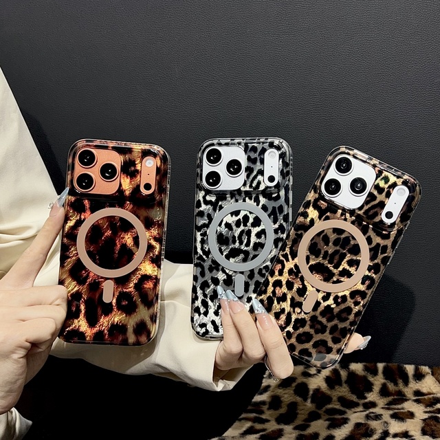 For 17 Pro Max Magnetic Acrylic Leopard Print Shockproof Protective Mobile Phone Case