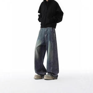 Pantalones Cargo de Mezclilla con Múltiples Bolsillos y Estilo Retro Americano para Hombre, Pantalones Anchos Casuales de Pierna Recta para Primavera - Product Image 1