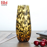 Ensemble de 2 flûtes de verres à champagne sans pied, faites à la main, durables, personnalisées, imprimées à pois léopard, de couleur ambre noir