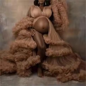 Abito da donna in Tulle a manica lunga con 2024 illusione per la fotografia abito <span class=keywords><strong>premaman</strong></span> a balze gonfie - Product Image 1