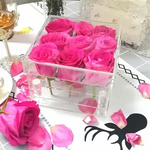 Transparente Acryl quadratische Blumen box Lagerung mit Deckel Geschenk box Hochzeit Display Box für Home Wedding Center Dekoration