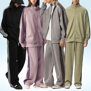 Conjunto de <span class=keywords><strong>chándal</strong></span> personalizado de peso pesado, conjunto de dos piezas para correr para <span class=keywords><strong>hombre</strong></span>, <span class=keywords><strong>chándal</strong></span> a rayas, ropa deportiva, chaqueta informal con cremallera, cuello levantado - Product Image 2