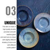 Assiettes à soupe et à pâtes en céramique, vente en gros directe d'usine, assiettes rondes en porcelaine nordique bleues pour hôtels et restaurants