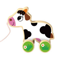Mini jouet à pousser et à tirer en forme de vache pour bébé, jouet en bois pour bébé