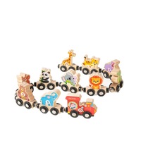 Juguete de Madera de Tren Miniatura para Educación Temprana Infantil, 11 Piezas, Juguete de Vehículo Cognitivo de Animales de Madera Maciza, Juguetes Educativos de Madera para Niños