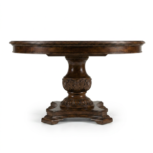 Table à manger ronde en chêne, style traditionnel, finition antique, base stable, 4 places, meubles de salle à manger pour la maison - Product Image 1