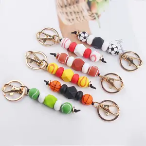 Women Fashion Bag Accessories Pendant Key Chains Environmentally Friendly Silicon Beaded Football Soccer Keychains