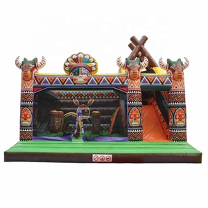 Usine en gros 2024 nouveau Design Indiana Village <span class=keywords><strong>château</strong></span> <span class=keywords><strong>gonflable</strong></span> multijoueur sur le thème avec toboggans et obstacles pour les enfants - Product Image 1