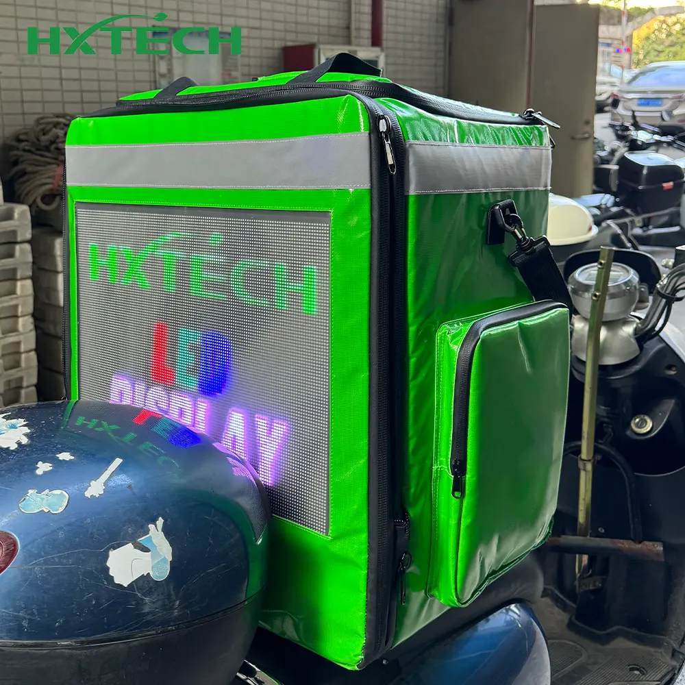 HXTECH motor bike led delivery box waterproof 4G wifi connect food delivery led monitor box
