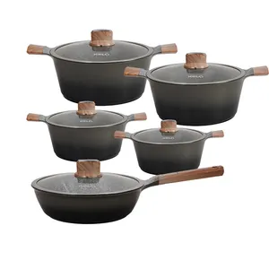 KALA Hot Sale 16 Pcs Square Casserole Granite Cookware Set Non-Stick Marble Aluminum Pots and Pans for Home Use Packaged in Box