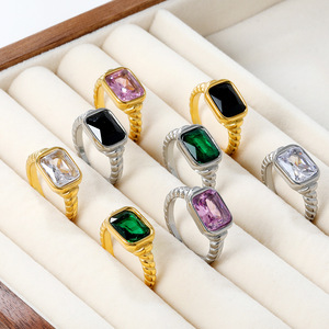 แหวนทรงเรขาคณิตสำหรับผู้หญิง ประดับหินทรงสี่เหลี่ยม ตัวเรือนสแตนเลส เครื่องประดับแฟชั่น ของขวัญ - Product Image 1