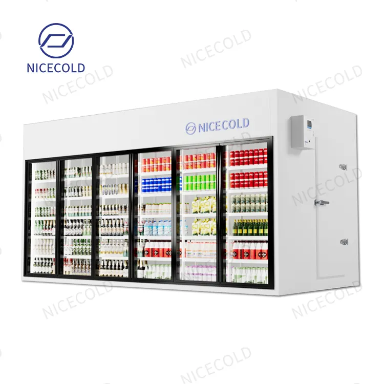 Factory Sale Beverage Store Display Walk In Cold Room with 6 Glass Doors