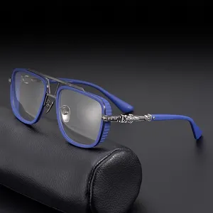 Handmade high quality titanium fashion double bridge glasses frame premium unisex myopia optical spectacle frames