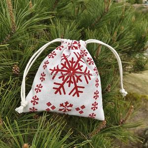 Sac cadeau en toile de lin et coton avec cordon de serrage, broderie personnalisée, pour le rangement des bougies - Matériel de Noël, sac anti-poussière - Product Image 3