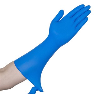 Pink 15-inch thickened and extended nitrile gloves; White durable nitrile rubber gloves for seafood processing and catering. - Product Image 2