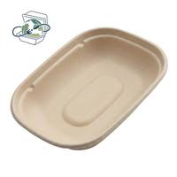 Robuuste 1100ml U-vormige dienblad van bagasse (plantenresten), hittebestendig, milieuvriendelijk, recyclebaar, voor catering.