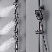 Grifo de ducha termostático de pared de aluminio cromado, con efecto lluvia, pulverización suave y deslizador, en gris acero.