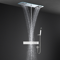 Système de douche encastré haut de gamme avec finition brossée, robinet en laiton, jet pluie et cascade, mitigeur de douche multi-modes pour salle de bain