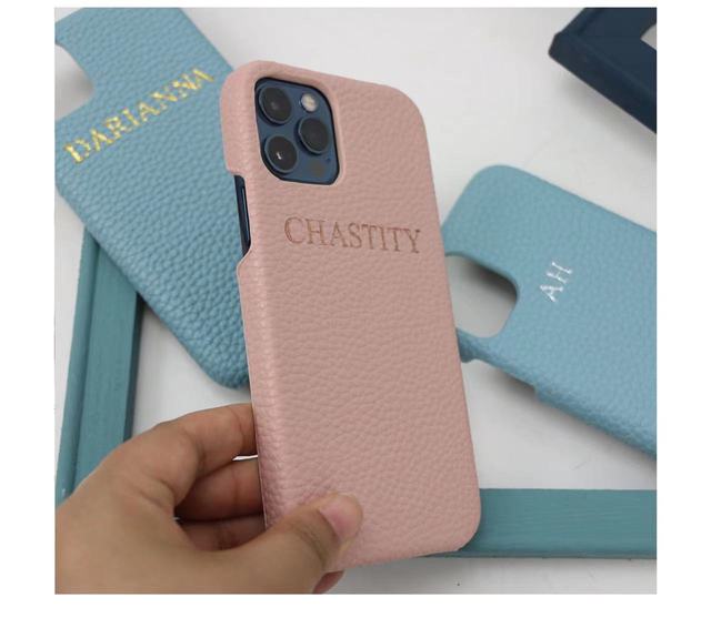 Personalized Hot Stamp Logo Litchi Grain Genuine Leather Cell Phone Case for iPhone 16 15 14 13 12 11 Pro Max Xr Xs Max